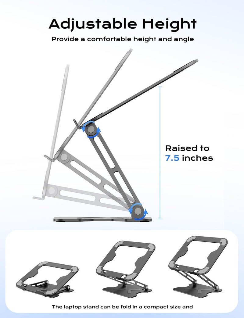 JCZT Adjustable Laptop Stand for Desk, Metal Foldable Laptop Riser, Portable Laptop Holder Mount, Ventilated Cooling Notebook Stand for MacBook Air Pro, All 10-16'' Notebooks Laptops Black - Image 3